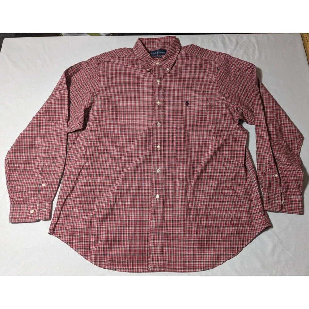VTG POLO RALPH LAUREN CLASSIC FIT Men XL (17‎ 1/2) Red Plaid Cotton Shirt EUC